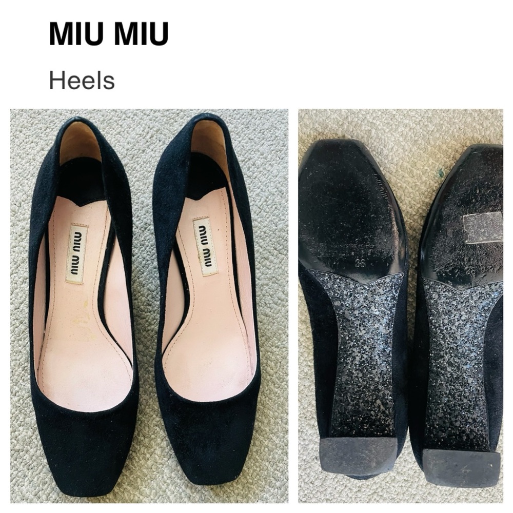 MIU MIU Black Suede Women's Heels With Glittered Soles